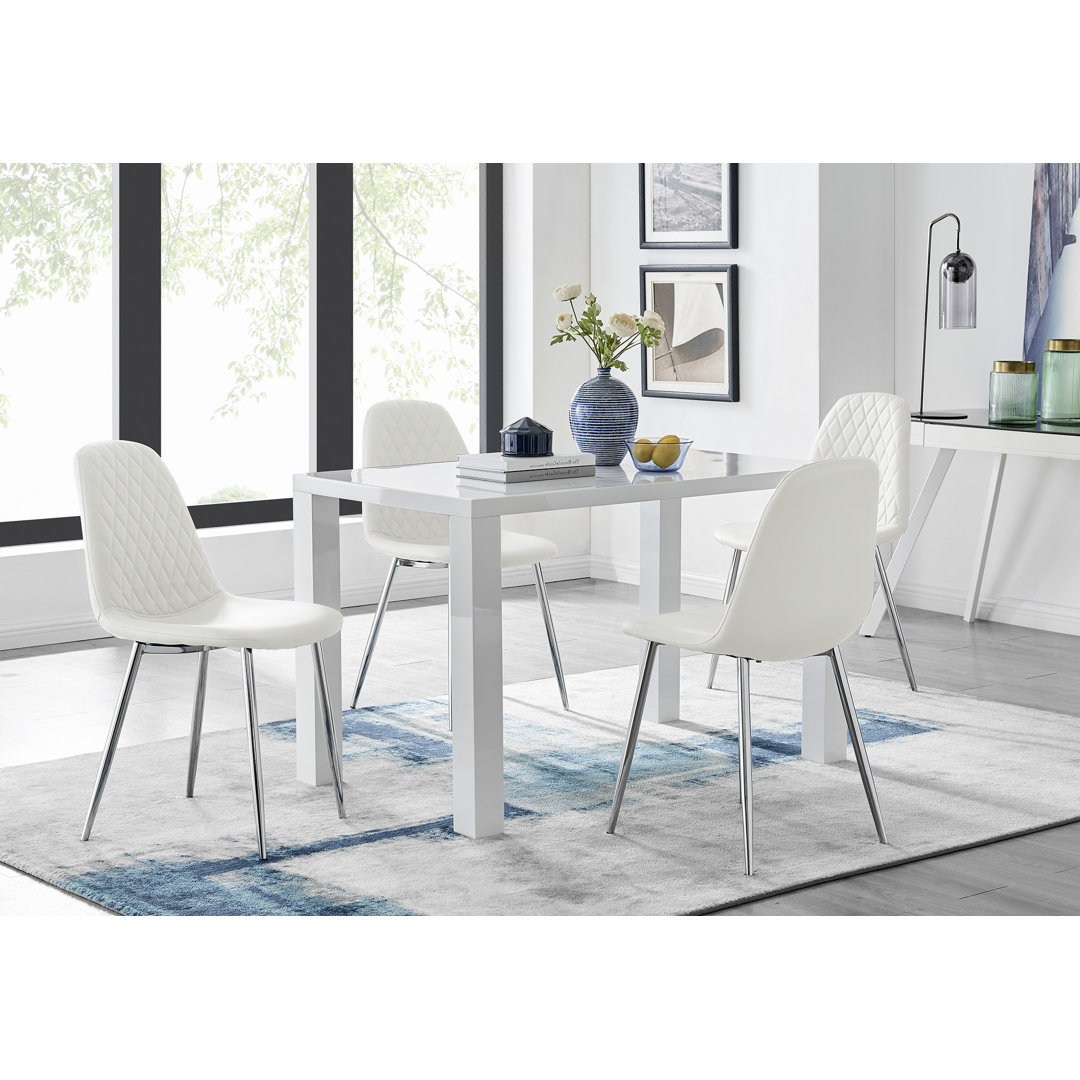 Eubanks High Gloss 4 Seat Rectangular Dining Table Set with Faux Leather Upholstered Dining Chairs East Urban Home Chair