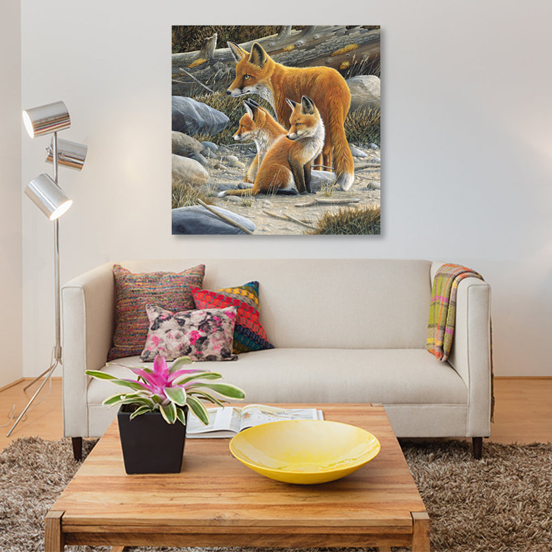 «Fox Family» par Jan Weenik - Impression sur toile tendue sur toile tendue avec châssis, H 18 po x l 18 po x P 1,5 po