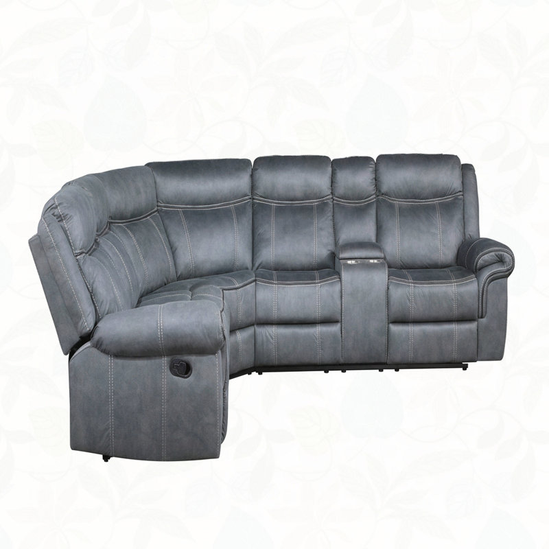 Canapé modulaire inclinable manuel à deux tons Dollum avec console USB et porte-gobelet Dollum, Gris