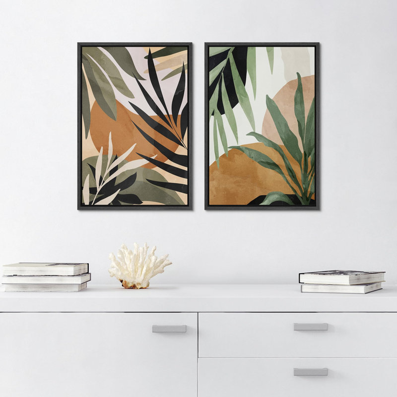 Feuille de palmier tropical, art moderne abstrait, décoration murale, botanique minimaliste pour chambre à coucher, 2 pièces