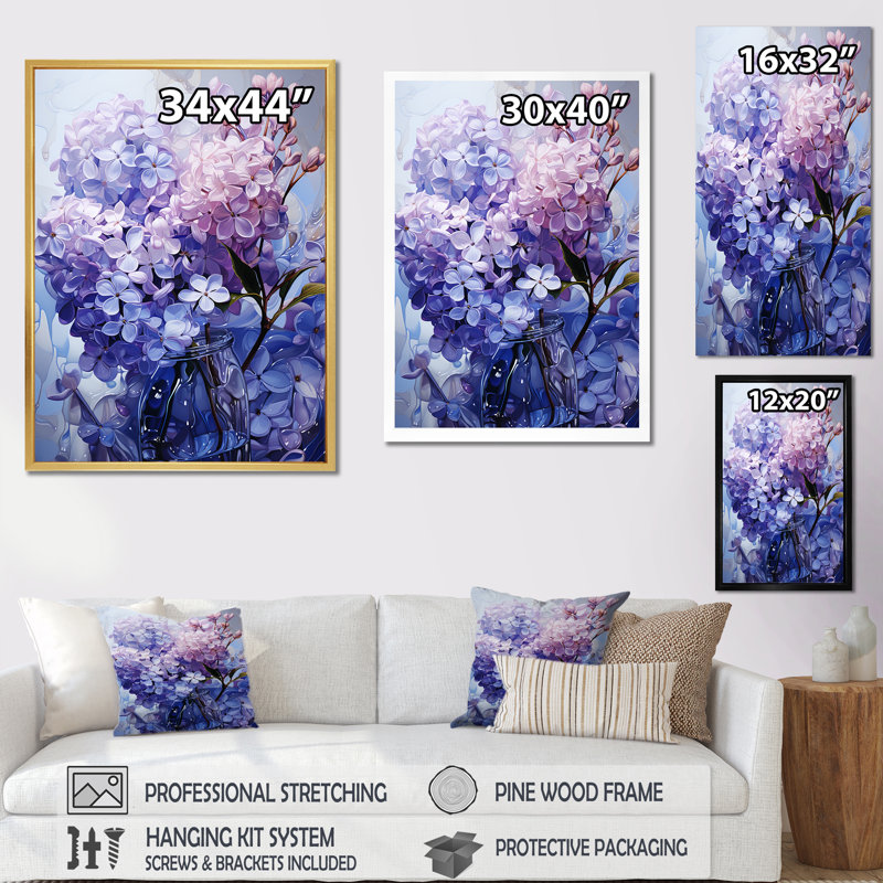 Lilacs Flow Grace - reproduction sur toile, Cadre flottant noir, H 40 po x l 30 po x P 1,5 po