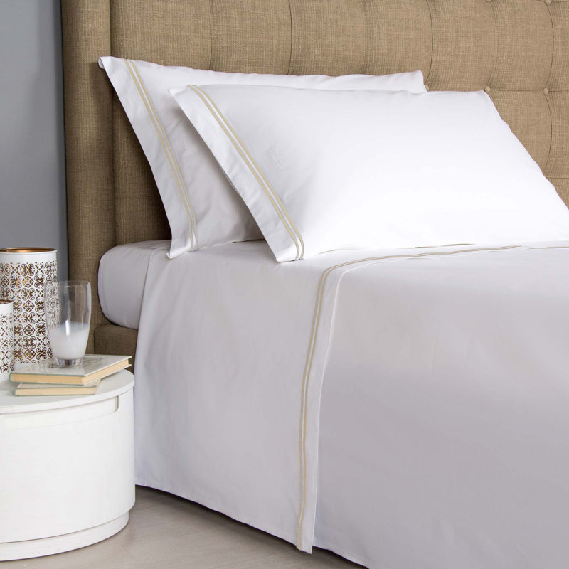 Classic Sheet Set, White/Khaki, Twin Sheet Set with 1 Pillowcase