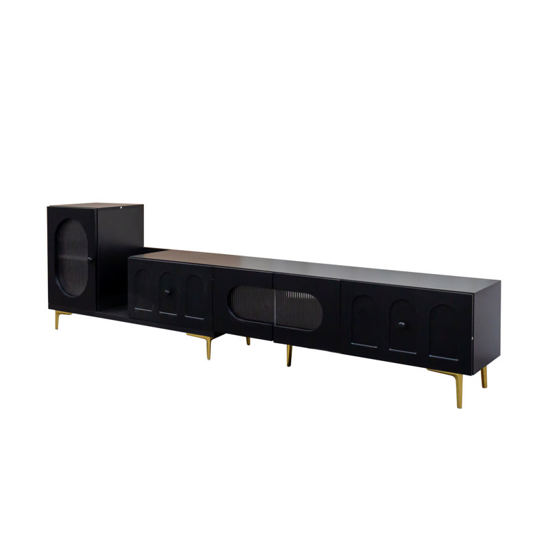 Extendable TV Stand with Cabinet, Black