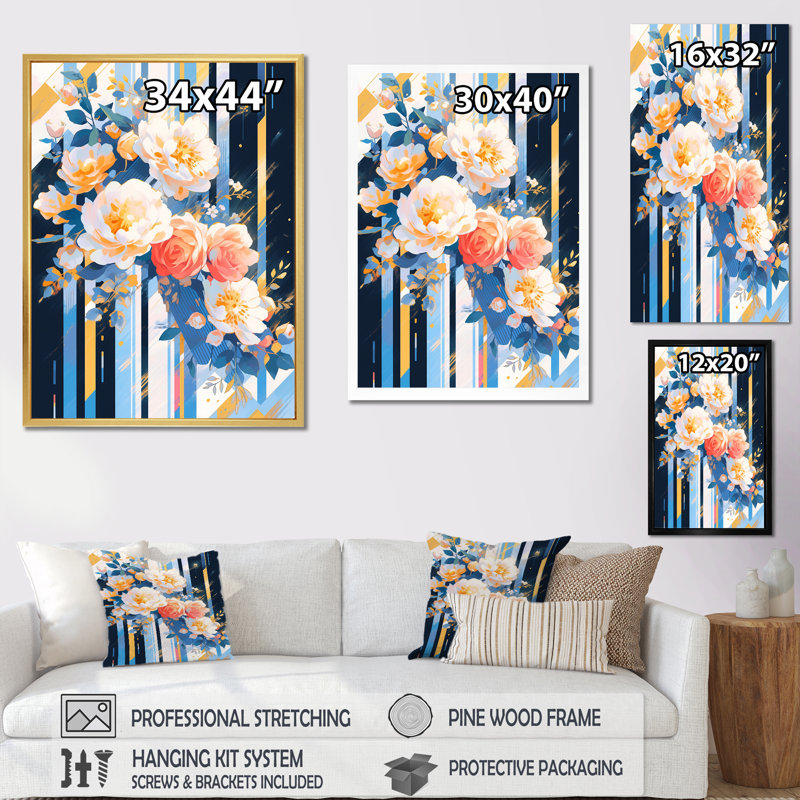 «Peony Whisperes Bouquet II», reproduction sur toile, Encadrement doré, H 32 po x l 24 po x P 1 po