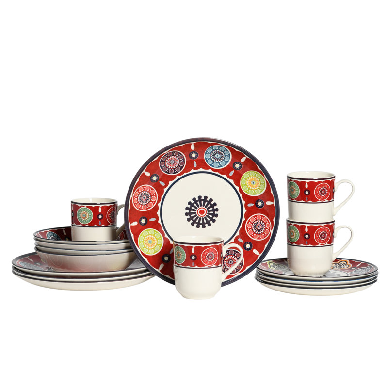 Sumaya Piece Dinnerware Set - Service for 4, Cream/Red