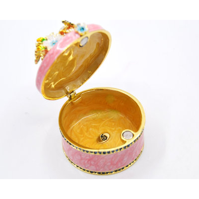 Boîte à bijoux ronde avec fleurs et papillons
