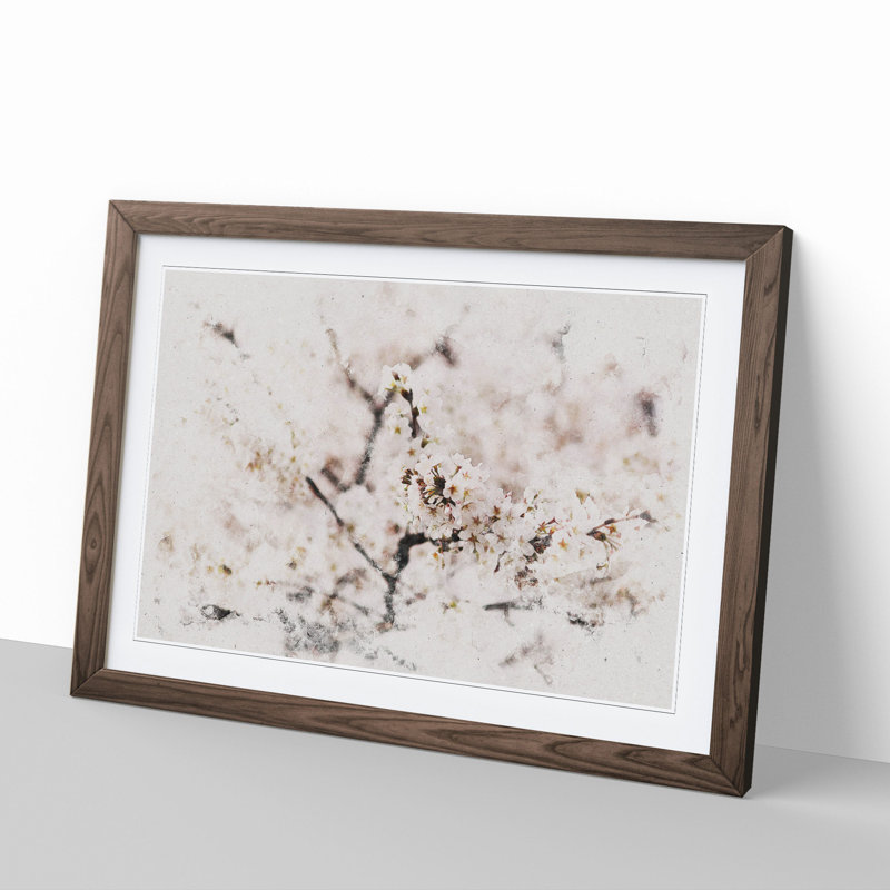 Pink Cherry Blossom Flowers Vol.7 - Picture Frame Graphic Art, 65cm H x 90cm W x 2cm D, Walnut Framed