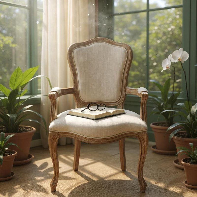 45cm H Linen Upholstered King Louis Back Armchair in Grey