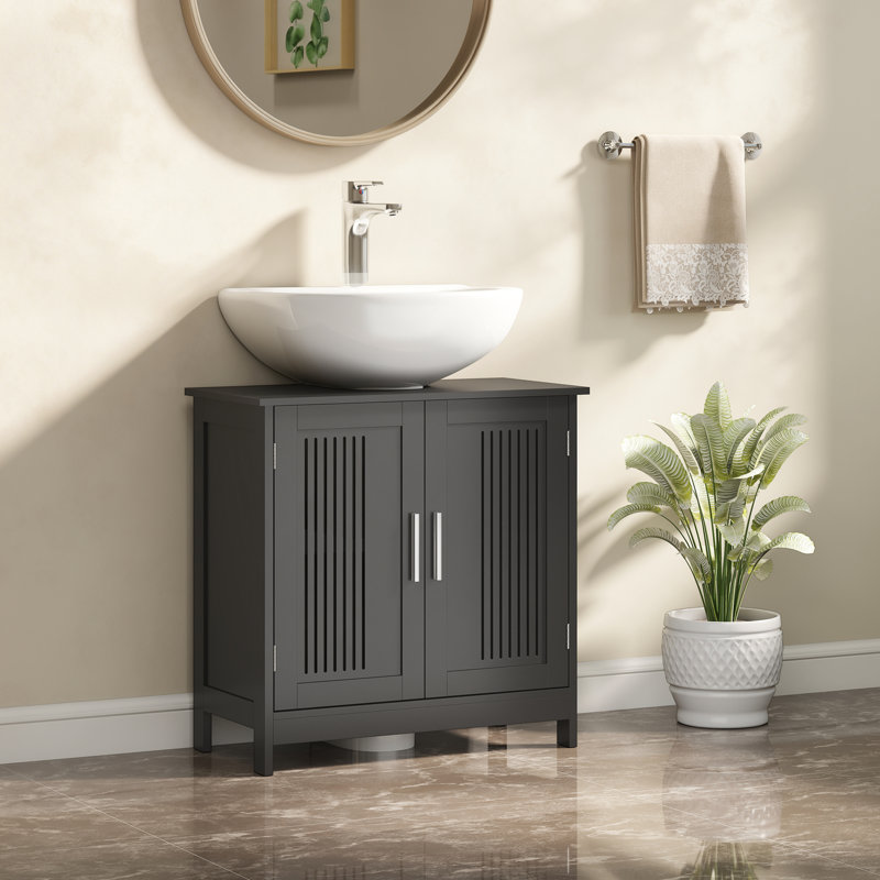 Armoire de rangement sur pied 23,5 ", armoire de salle de bain autoportante moderne avec découpe en U, tablette réglable et 2 portes, noir