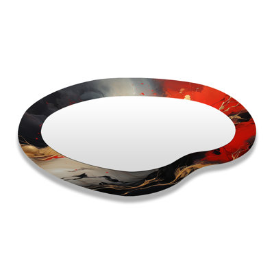 Rouge et volcan en marbre doré I - Peinture abstraite, décoration murale en métal - Miroir mural asymétrique moderne
