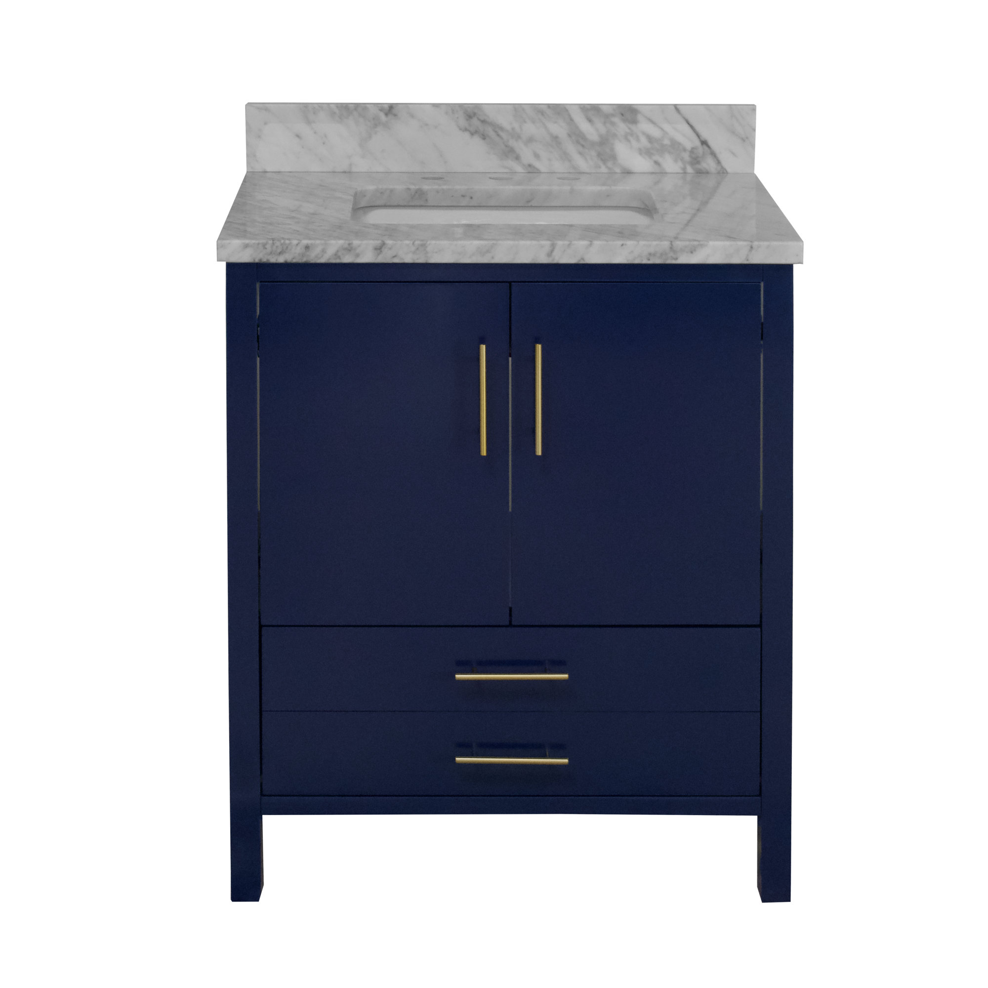 Kiara 30'' Single Bathroom Vanity, Royal Blue, Carrara Marble