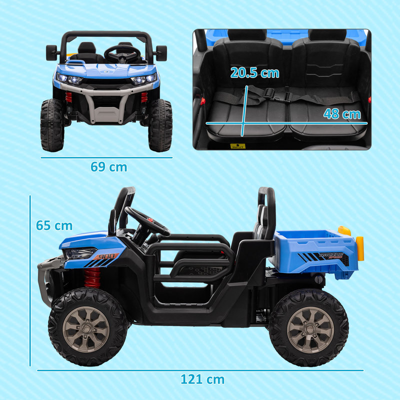 HOMCOM Kids Ride on Car with Electric Bucket, 12V, Parental Remote, Black/Blue