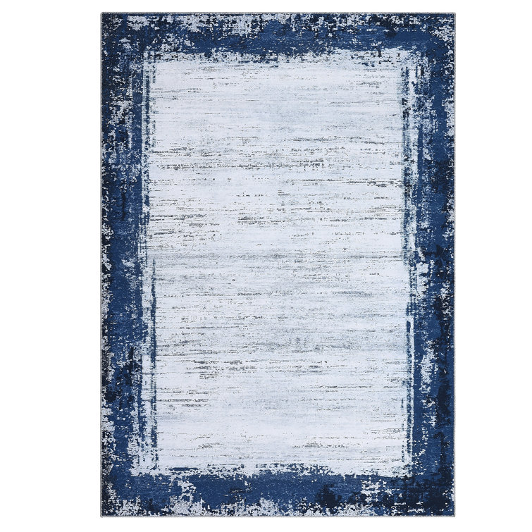 Machine Washable Rugs Bordered Modern Non-Slip Low Pile Rubber Backing Indoor Area Rug for Living Room Bedroom Kitchen Dining Room