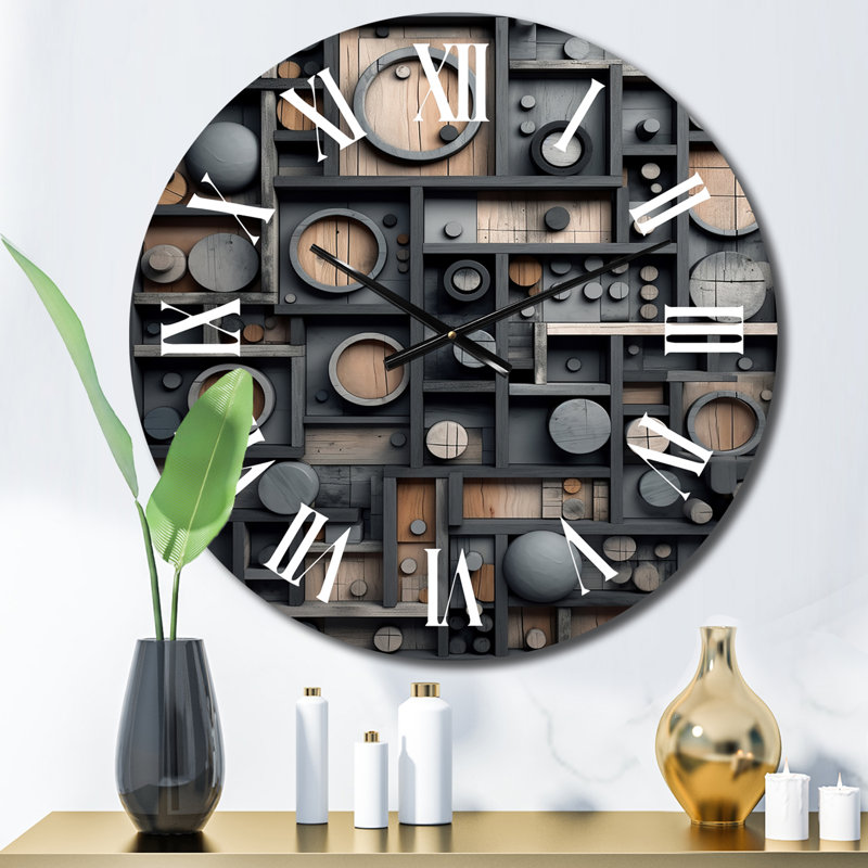 Cubic Geometric Dreams I - Horloge murale Cubism, Moyenne