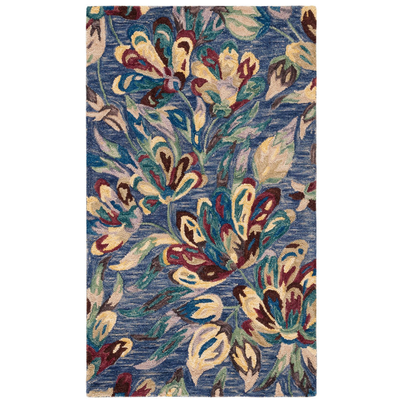 Keenin Hand Tufted Wool/Cotton Floral Rug in Blue/Violet, Runner 2'3" x 8'