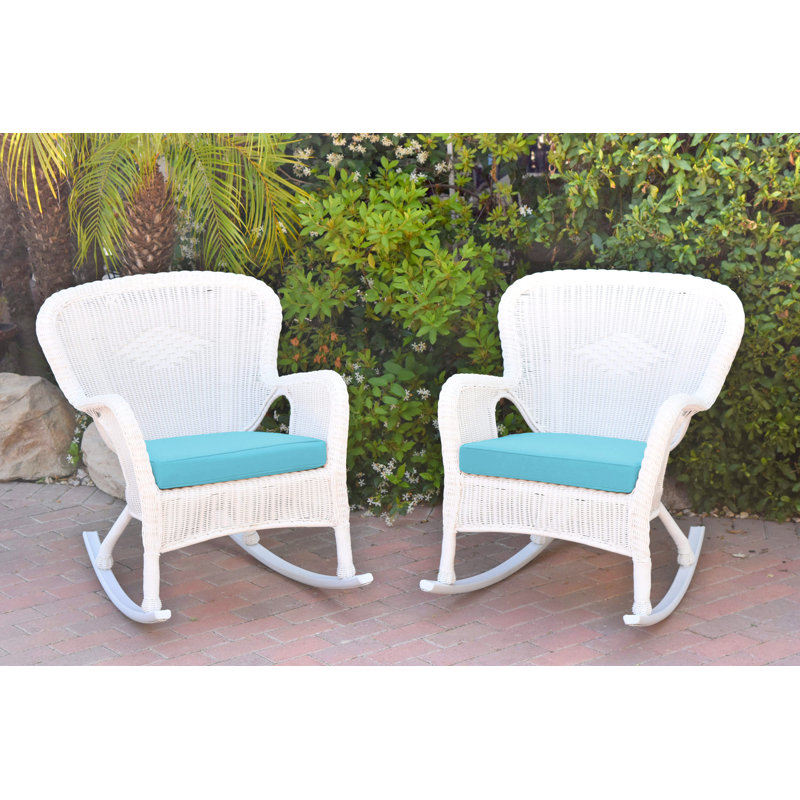 Chaise berçante Batchelder, Blanc, Bleu ciel