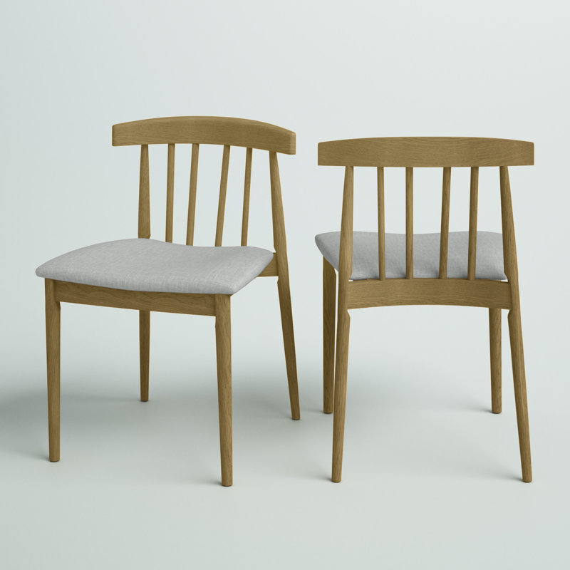 Chantilly 47cm H Upholstered Slat Back Parsons Chair, Oak /Grey