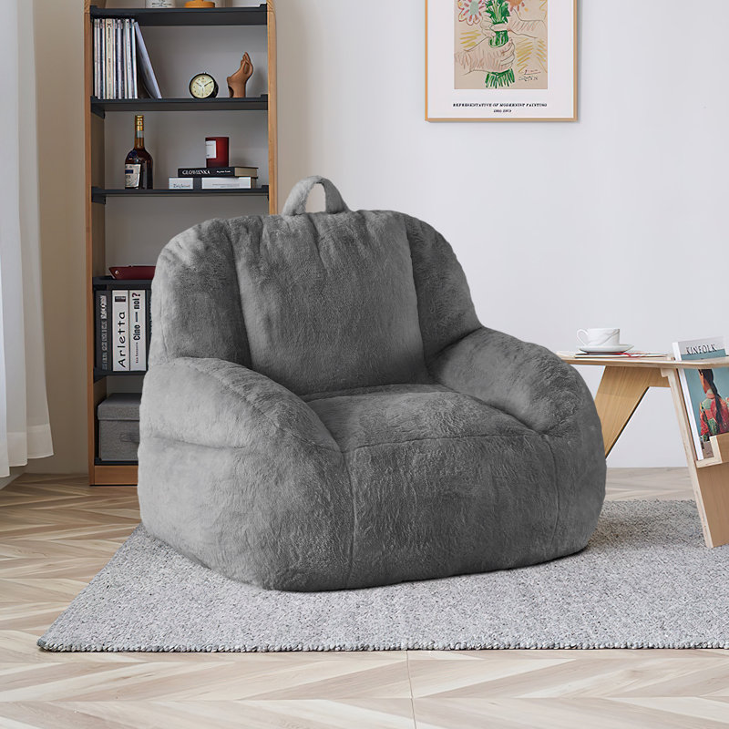 Large Bean Bag Chair for Adults & Teens, Soft Filled Floor Lounger for Living Room, Basement or Game Room, Grey, Gray