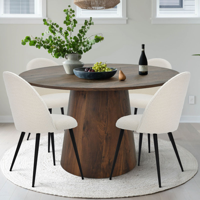 Bende 46" W Round Pedestal Dining Set, Brown