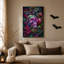 Impression sur toile, crâne de cristal mauve avec papillon de nuit bleu sarcelle et fleurs-1439525456