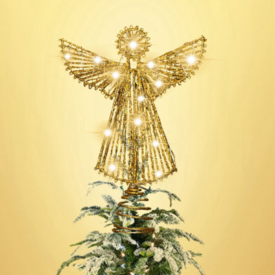 Décoration de Noël ange en forme d'arbre de Noël avec lumières en fer forgé brillant et étoile sans pile