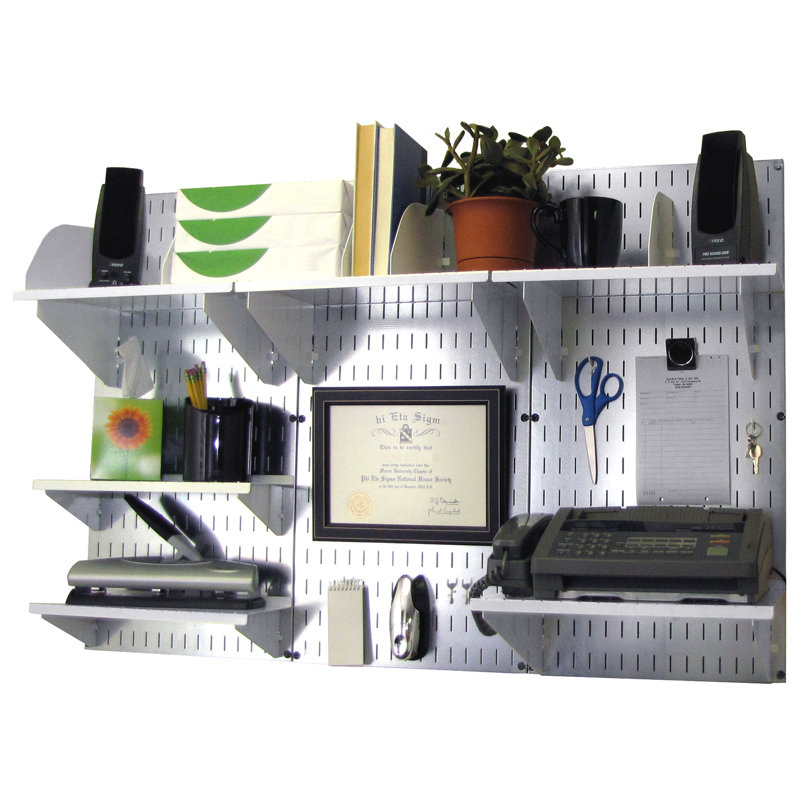 Metal Wall Organizer, Galvanized/White Shelf and Divider
