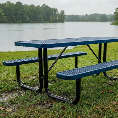 Table de pique-nique rectangulaire de 2,4 m (8 pi), dépliée, bleu foncé