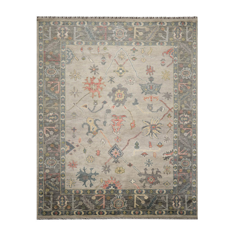 Tapis turc en laine noué à la main gris Oushak Loombloom, Rectangulaire 8 pi x 10 pi