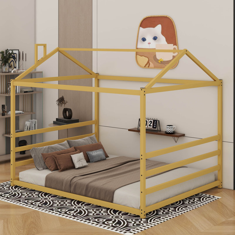 Lit plateforme en métal, Or, Grand lit