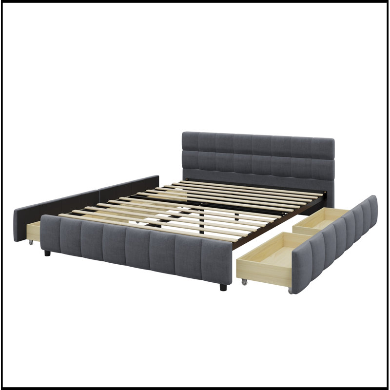 Cadre plateforme grand format avec 4 tiroirs de rangement Digrazia, Grey