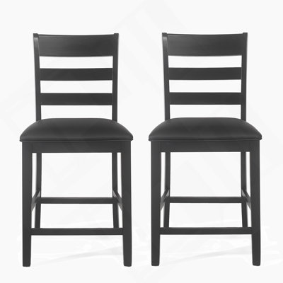Set Of 2 Farmhouse Upholstered Wood Counter Chair