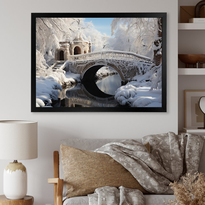 Snowy Bridges, reproduction d'art sur toile, Cadre simple noir, H 12 po x l 20 po x P 1 po
