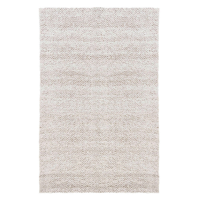 Ivory Herringbone Handwoven Wool Area Rug 5' x 8'