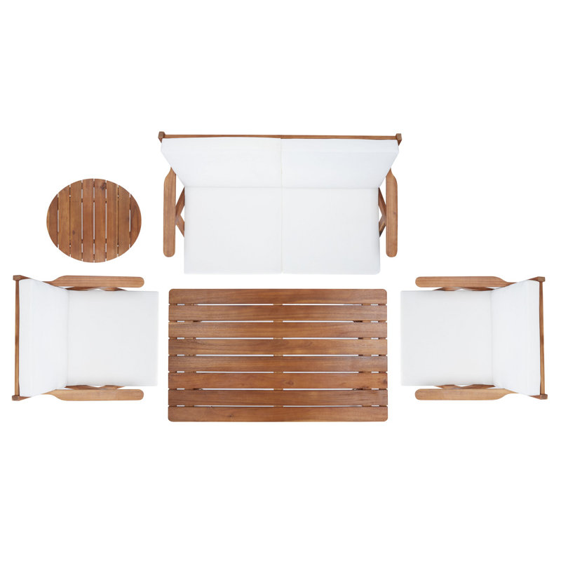 Jose Acacia 4 - Person Patio Conversation Set with Cushions, White, Natural