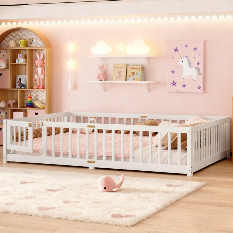Grand lit blanc avec clôture de sécurité, Grand lit, Blanc