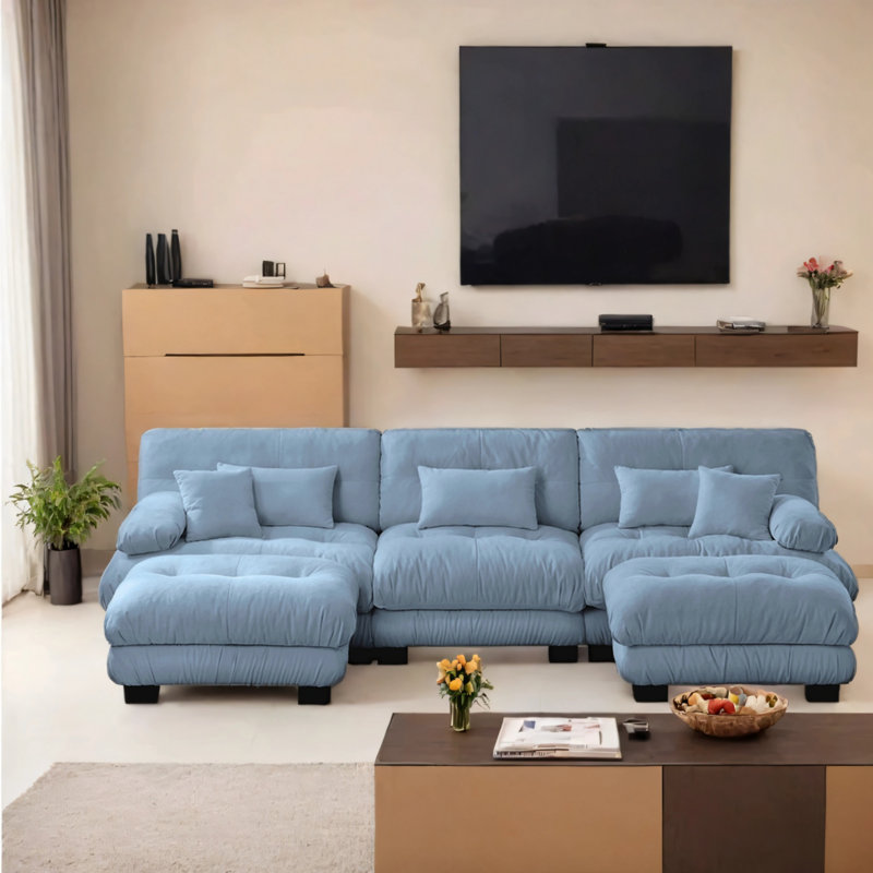 Oversized U-shaped Luxury Sectional Sofa With 2 Footstools, Blue