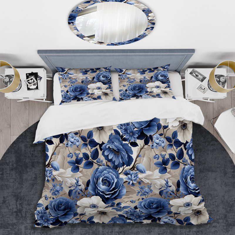 Ensemble de housse de couette Blue Renaissance Roses Victorian, Housse de couette pour très grand lit et 2 très