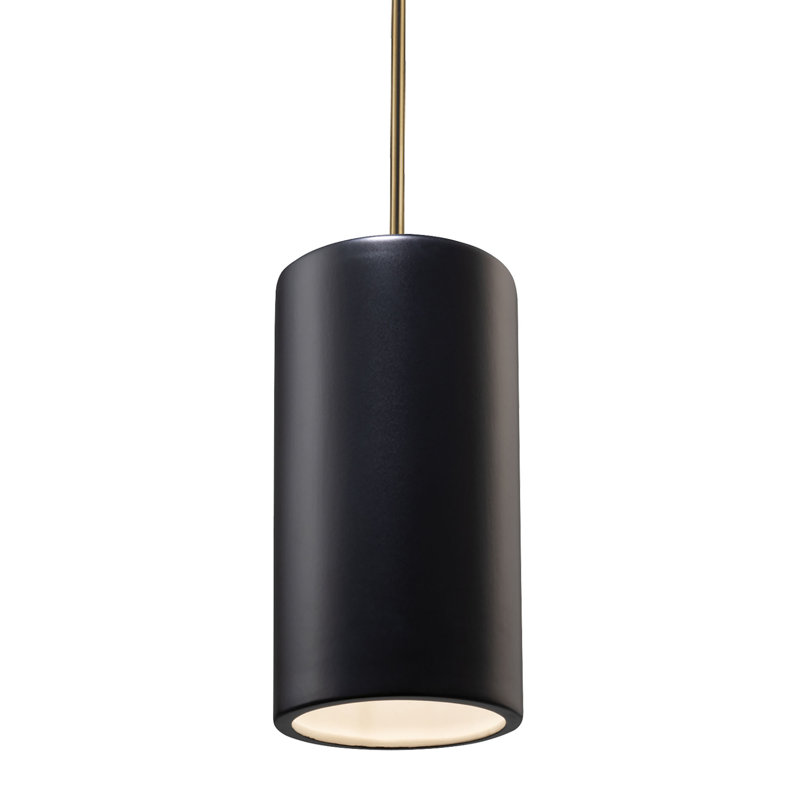 Luminaire suspendu cylindrique - tige rigide, Laiton antique, H 10 po x l 7 po x P 7 po, Or antique