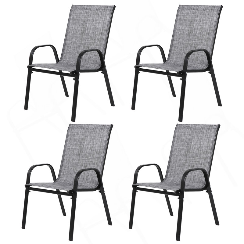 6 chaises de patio, chaises de camping d'extérieur en tissu respirant Textilene, ensemble de 2 chaises de jardin avec accoudoirs à dossier haut pour patio de jardin, plage, jardin, économie d'espace (gris) 6