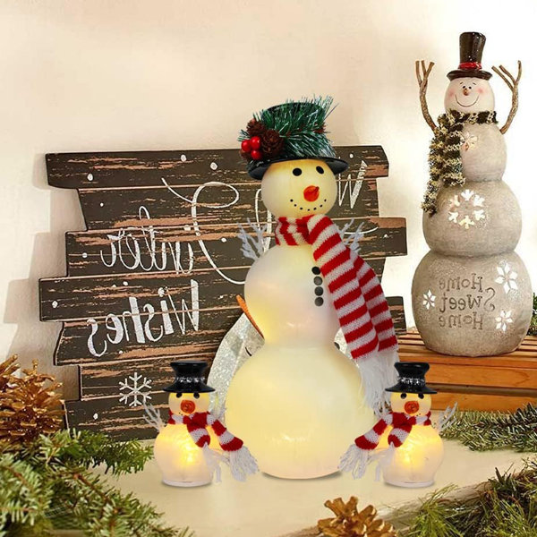 3 Pcs Pre-Lit Glass Snowman Decor Christmas Decorations Indoor, Lighted Winter Decor for Living Room Fireplace Table Home Decor The Holiday Aisle