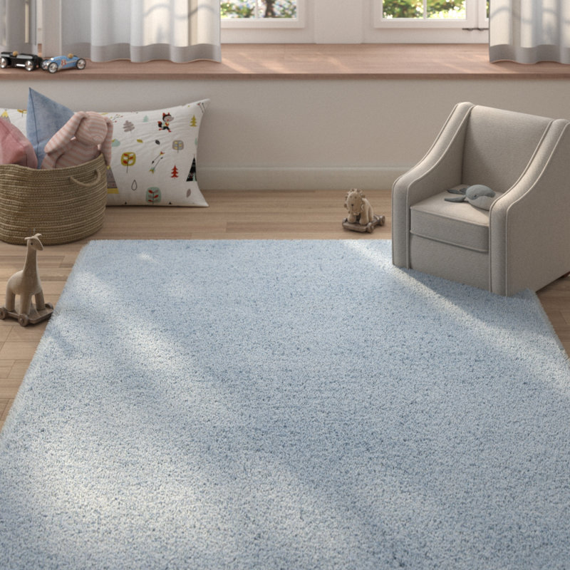 Tapis bleu ciel tissé à la main Garretson, Rectangle 9 pi x 13 pi
