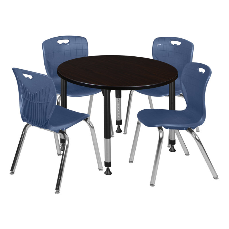Ensemble de table de salle à manger et de chaises Kee Mobile, H 34 po x L 36 po x l 36 po, Cerisier / chrome, Bleu
