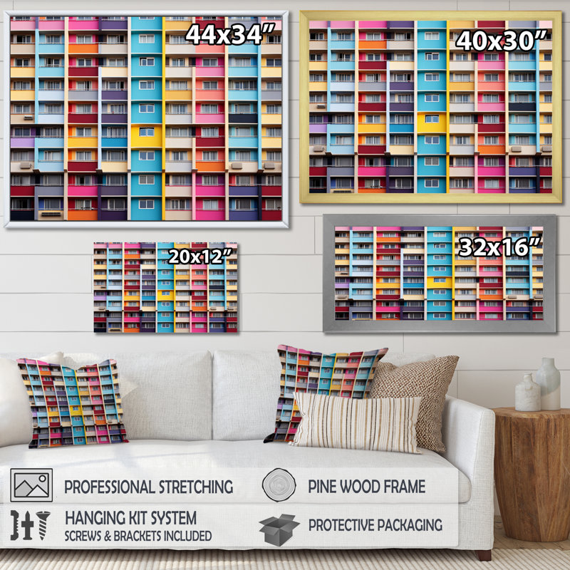 «Cityscape Colorful Patterns II», reproduction sur toile, Cadre photo noir, H 12 po x l 20 po x P 1 po