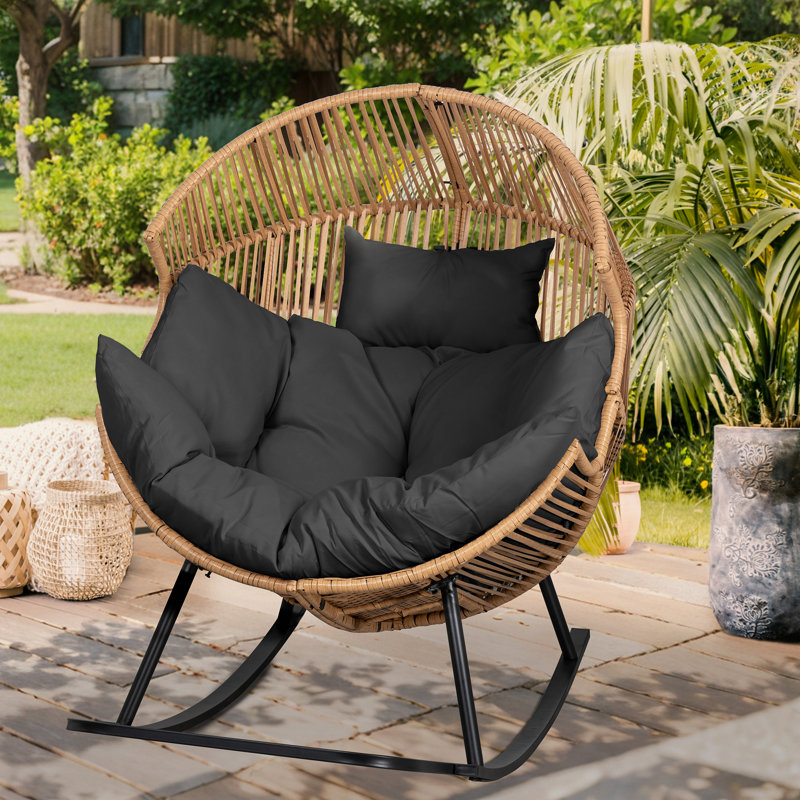 Fauteuil à bascule berçant avec coussin, Gris foncé, Naturel