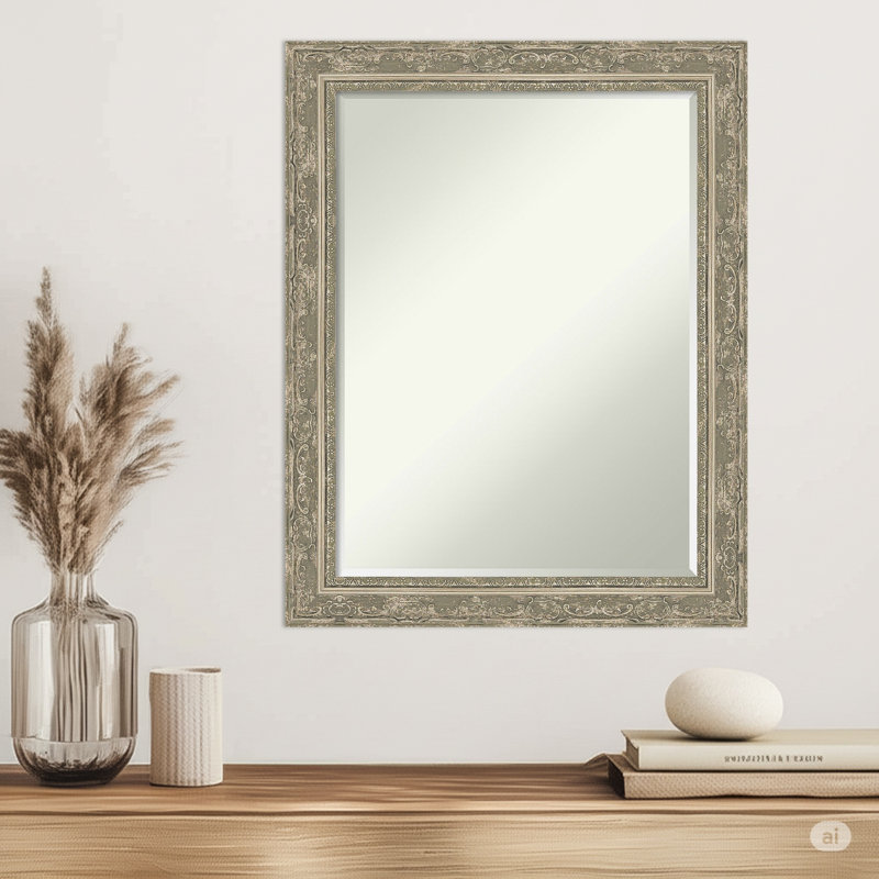 Miroir mural filigrane demi-biseau encadré, Argent argent