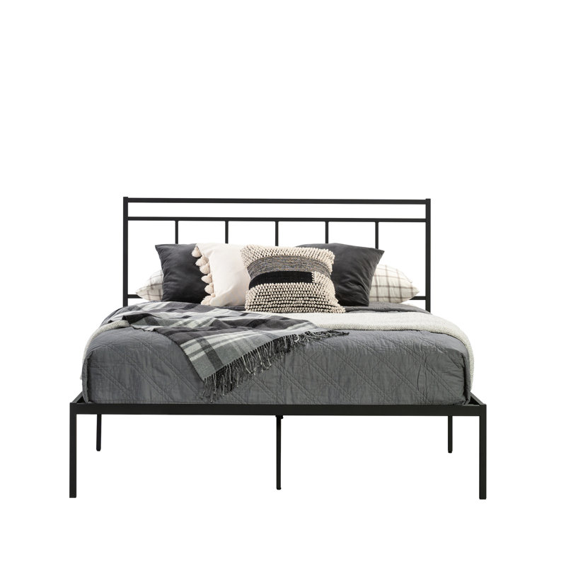 Grand lit plateforme, tête de lit confortable, finition noire, bois d'ingénierie, assemblage rapide et facile, cadre de rangement sous le lit, structure, rapide