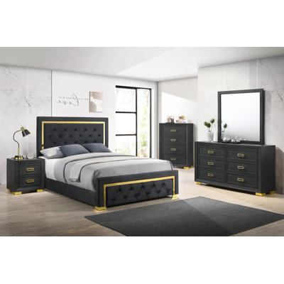 Ensemble de chambre à coucher tapissier à panneau capitonné Kezion 4-2