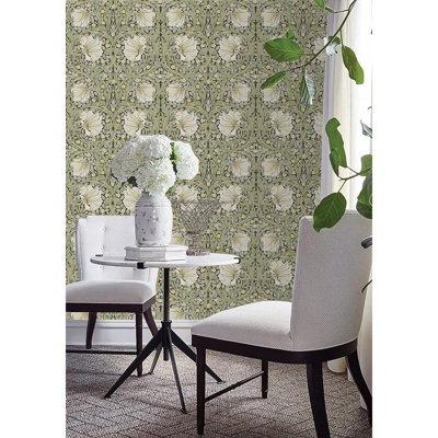 Papier peint floral rétro vert, jaune, botanique, sauge, vert / jaune, décorations murales de cuisine pour la maison, par William Morris