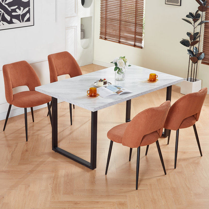 Raelene Upholstered Corduroy Fabric Armless Dining Chair, Orange