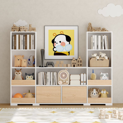 Aaronda 70.7" W x 51.1" H Bookcase 4 Tier 9 Cube Bookshelf with Drawers Horizontal Toy Storage Organizer